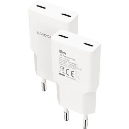 Nanocable Cargador de Pared 2xUSB-C PD 25W Blanco